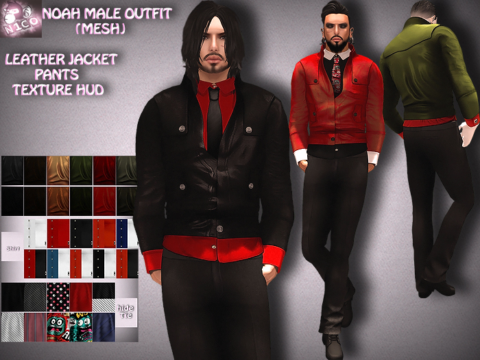N1CO Noah Leather jacket w Pants+Texture Changer HUD (mesh)demo