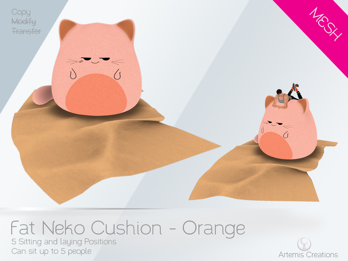 [A] Fat Neko Cushion Orange