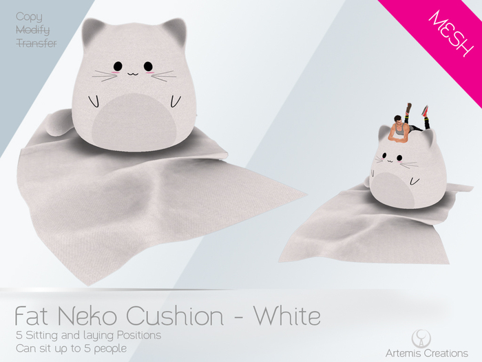 [A] Fat Neko Cushion White