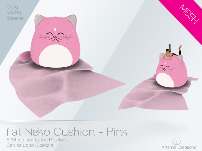 [A] Fat Neko Cushion Pink