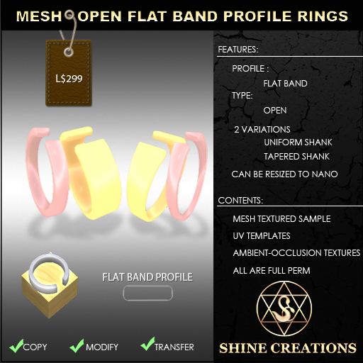 Mesh Open Flat Band Profile Rings Pack