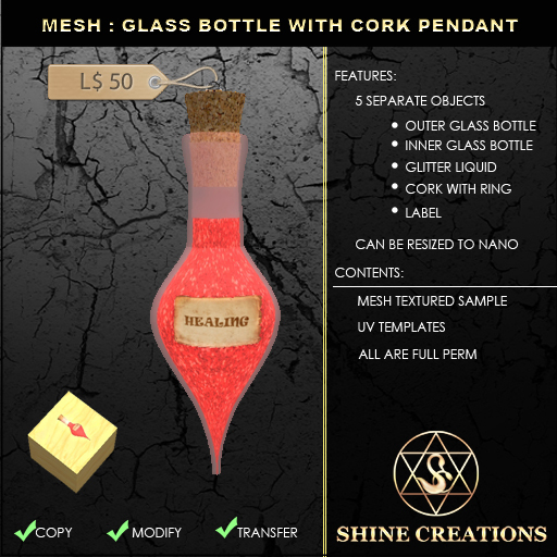 Mesh Glass Bottle With Cork Pendant Pack