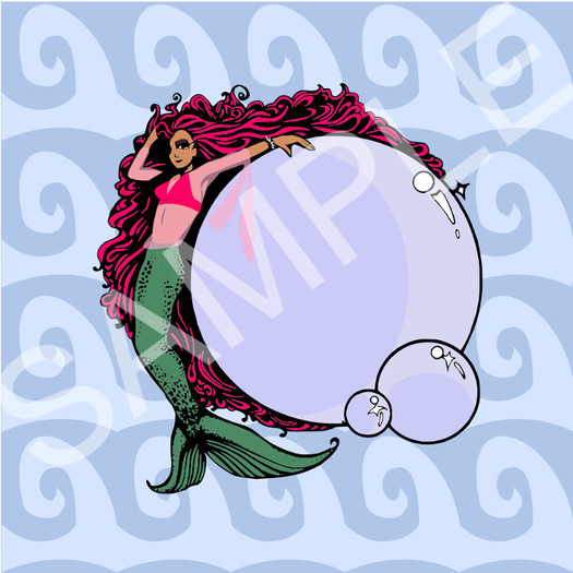 HPG - Mermaid With Bubbles Poster - Framed