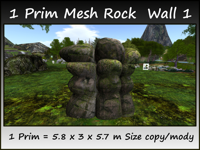 1 Prim Mesh Rock  Wall 1  = 5.8x3x5.7m Size copy-mody
