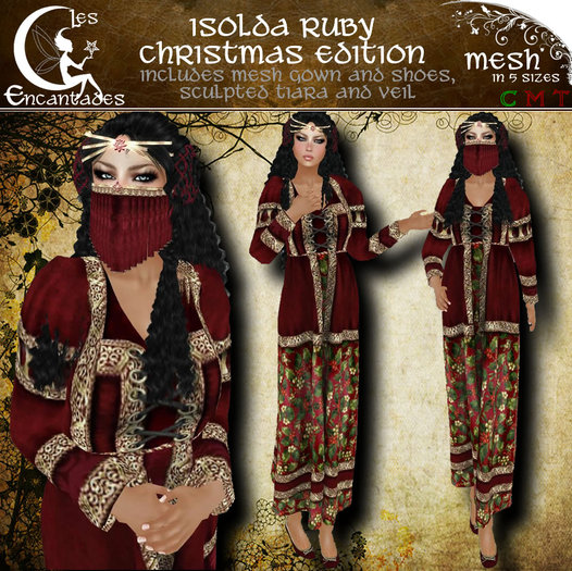 Isolda Ruby Christmas edition - medieval mesh outfit **OUTLET ITEM**