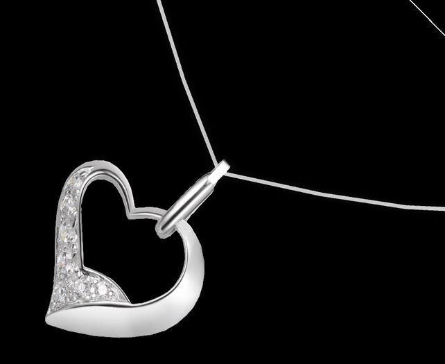 Diamond Heart Stone Necklas Silver