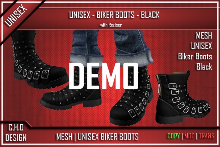 DEMO - [C.H.D] MESH Unisex Biker Boots - Black