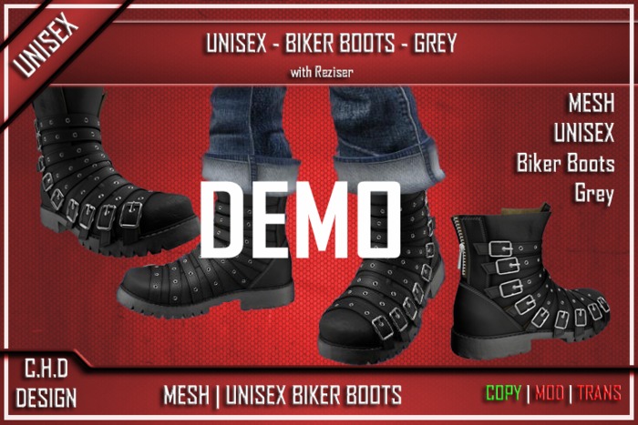 DEMO - [C.H.D] MESH Unisex Biker Boots - Grey