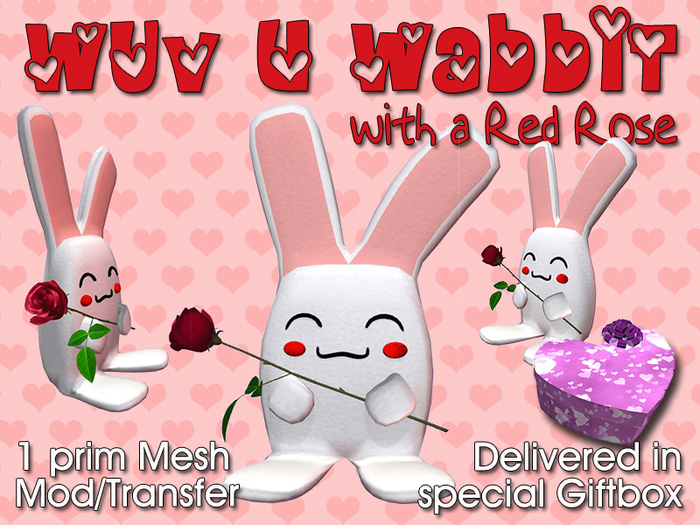 Custom Love: Wuv U Wabbit with Red Rose