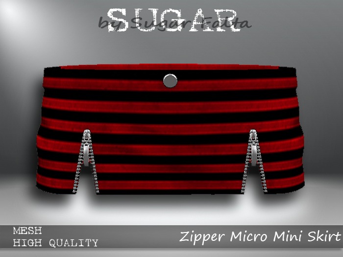 SUGAR Zipper Micro Mini Skirt - RED STRIPED