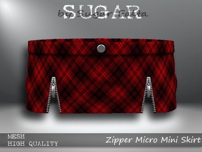 SUGAR Zipper Micro Mini Skirt - RED TARTAN