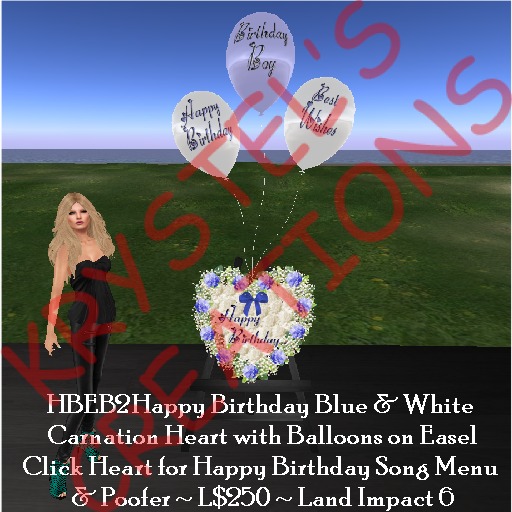 HBEB2 Happy Birthday Blue Heart Balloons on Easel (Rezz Me)