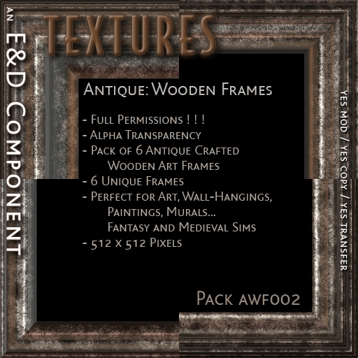 [AWF002] 6 512px Old Antique Wood Frame Textures for Rustic Fantasy Gothic Medieval Photo Painting by E&D ENGINEERING