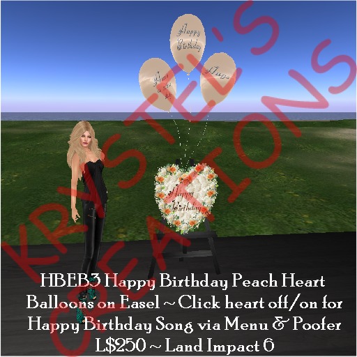 HBEB3 Happy Birthday Peach Heart Balloons on Easel (Rezz Me)