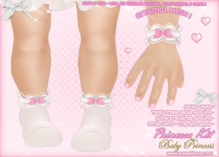:*BABY*: Princesa Kit - Pink - With Slink and ToddleeDoo appliers ! { Arms + Legs Mesh Cuffs }