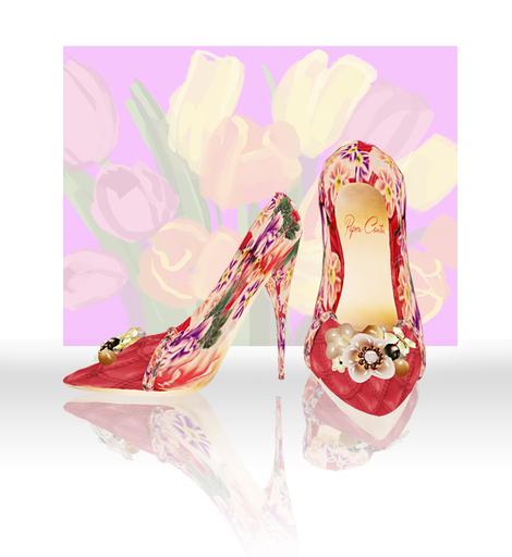 p.c; Red Pattented & Floral Pump