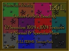 *Kushi* Daisies on Silk Beading Seamless Textures Materials Ready Full Perms, High Res 1024 x 1024, Tileable, Repeating