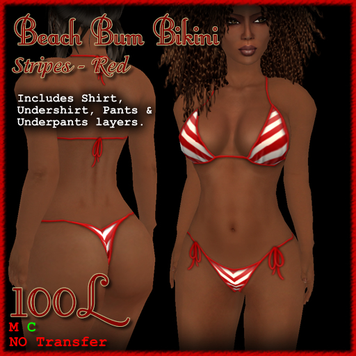 [ Demure ] Beach Bum Bikini - Red Stripes