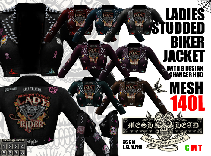 Mesh Head - Ladies Biker Babe Leather Jacket - All Sizes