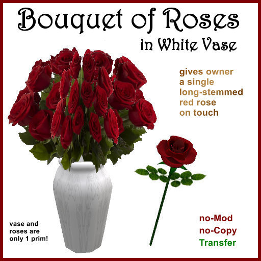 Bouquet of Roses in White Vase (1-prim)