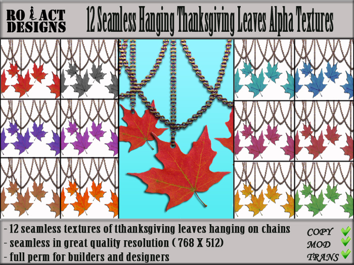 Ro!Act Designs 12 Seamless Hanging Thanksgiving Leaves Alphas