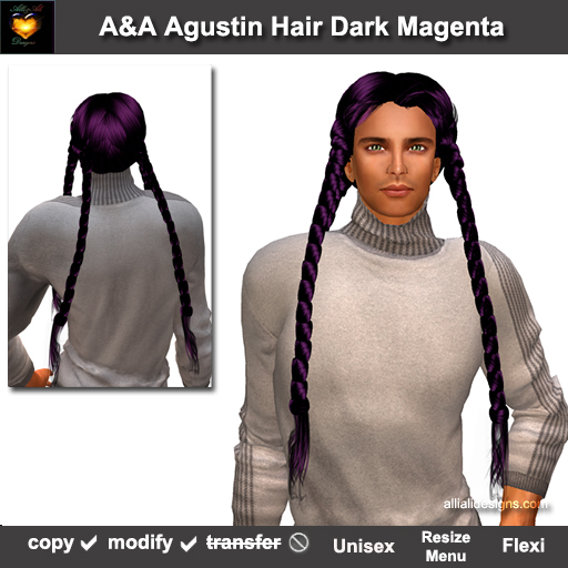 A&A Agustin Hair Dark Magenta (Special Color). Rather slim, tight fit unisex style with 4 braids