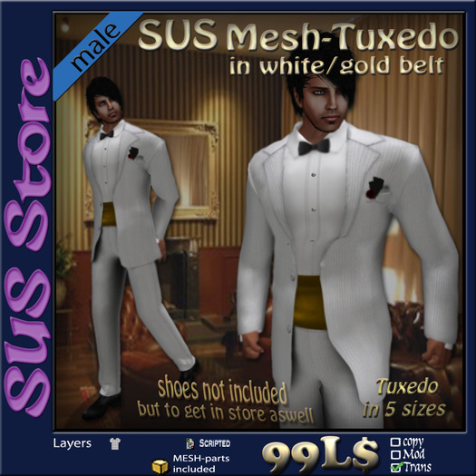 SUS Mesh-Tuxedo in white gold belt