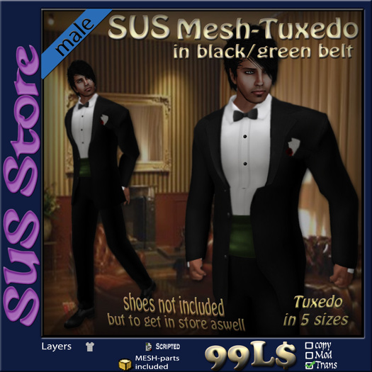 SUS Mesh-Tuxedo in black green belt
