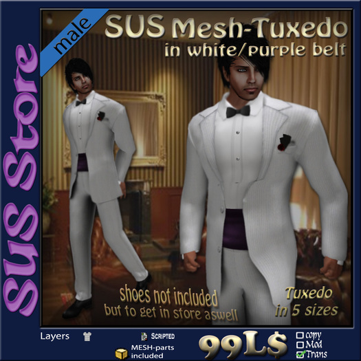 SUS Mesh-Tuxedo in white purple belt