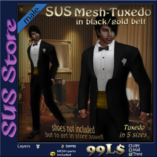 SUS Mesh-Tuxedo in black gold belt