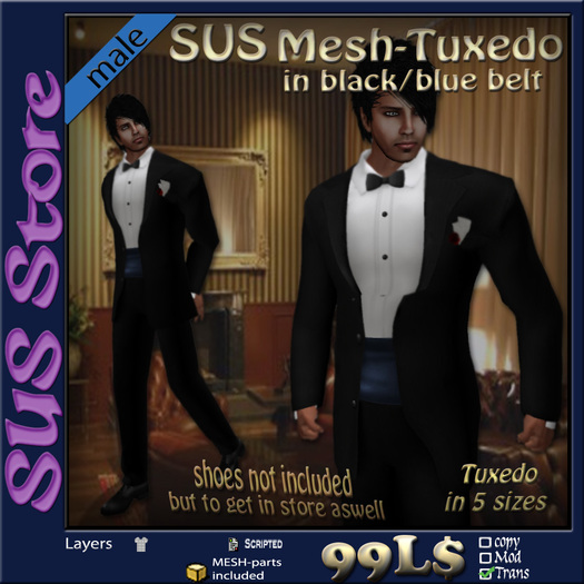 SUS Mesh-Tuxedo in black blue belt