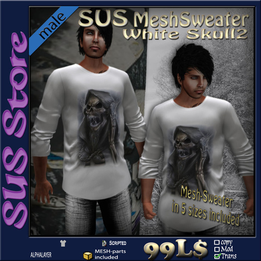 SUS MeshSweater White Skull2