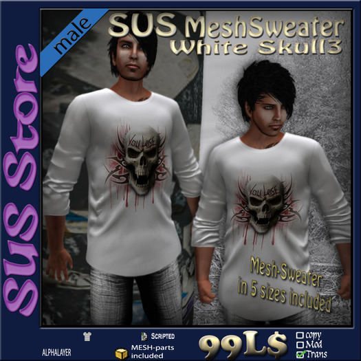 SUS MeshSweater White Skull3