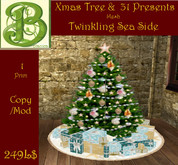  Seaside Christmas Tree  with Twinkling Lights, Tree Skirt & 31 Mesh Presents, 1 Prim