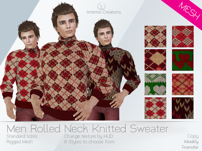 [A] Men Rolled Neck Knitted Sweater