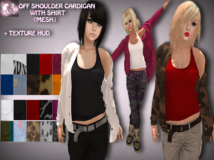 N1CO Off Shoulder Cardigan w Shirt + Texture HUD BAGGED