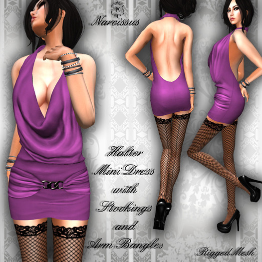 ~Narcissus~Halter Mini Dress Purple Rigged Mesh