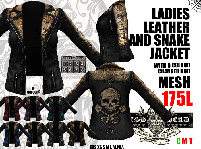 Mesh Head - Ladies Biker Babe Leather Jacket - All Sizes