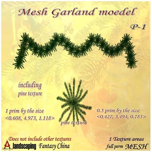 CHRISTMAS Mesh Garland moedel p-1 ,0.5-1 prim FULL PERM 