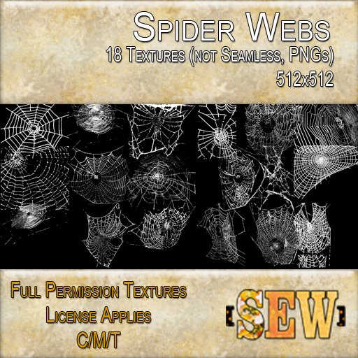 [SEW] Full Permission Textures - Set of 18 Spider Webs 