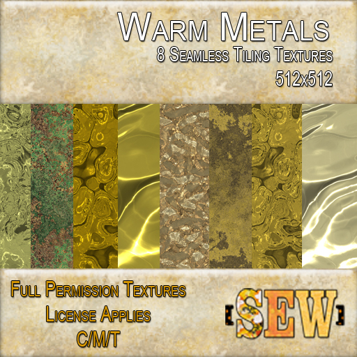 [SEW] Full Permission Textures - 60L Set - Warm Metals
