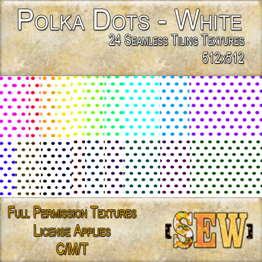 [SEW] Full Permission Textures - Polka Dots White Background