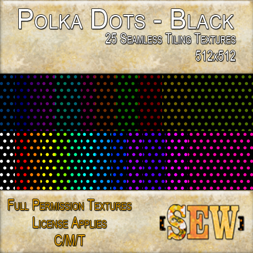 [SEW] Full Permission Textures - Polka Dots Black Background