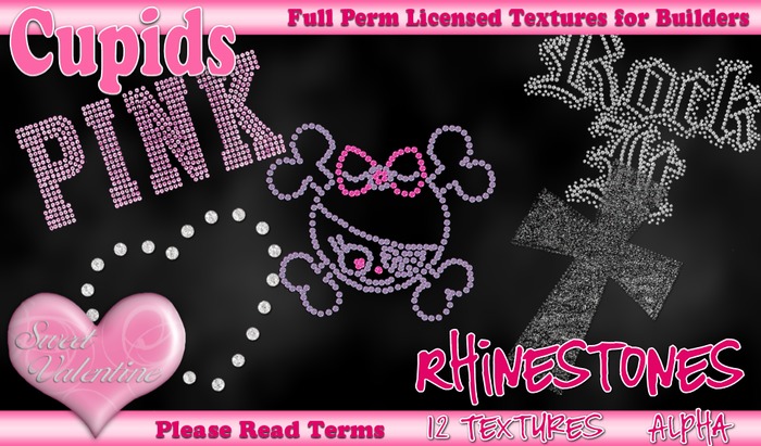*Cupids Textures * 12 RHINE STONES 5 Alpha Words