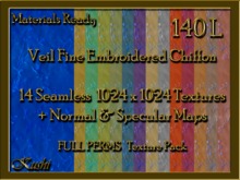 *Kushi* Veil Fine Embroidery On Chiffon Seamless Textures Materials Ready Full Perms 1024x1024 Tileable Repeating