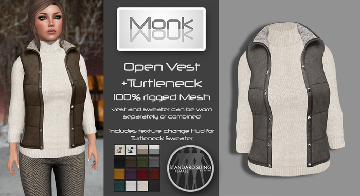Monk - Open Vest + Turtleneck brown grey