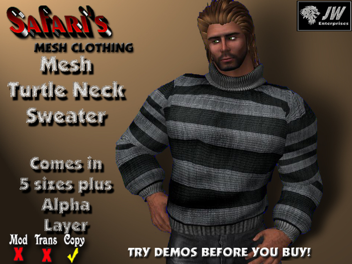 Safari's - Turtle Neck (Gray Stripe)