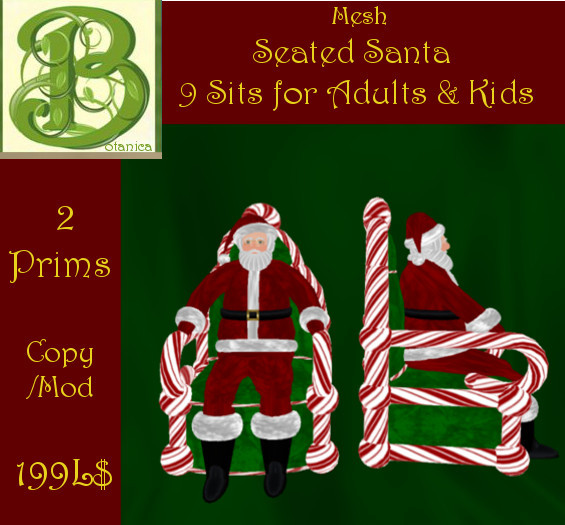 Mesh Santa on Candy Cane Throne, 2 Prims