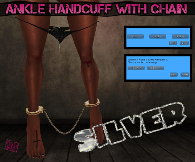 <Toxic Bish> Ankle Handcuff with Chain SILVER