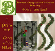 Sculpted Christmas Spiral Garland: Pine with Red and Gold Ornaments, Twinkling Silver & Gold Lights